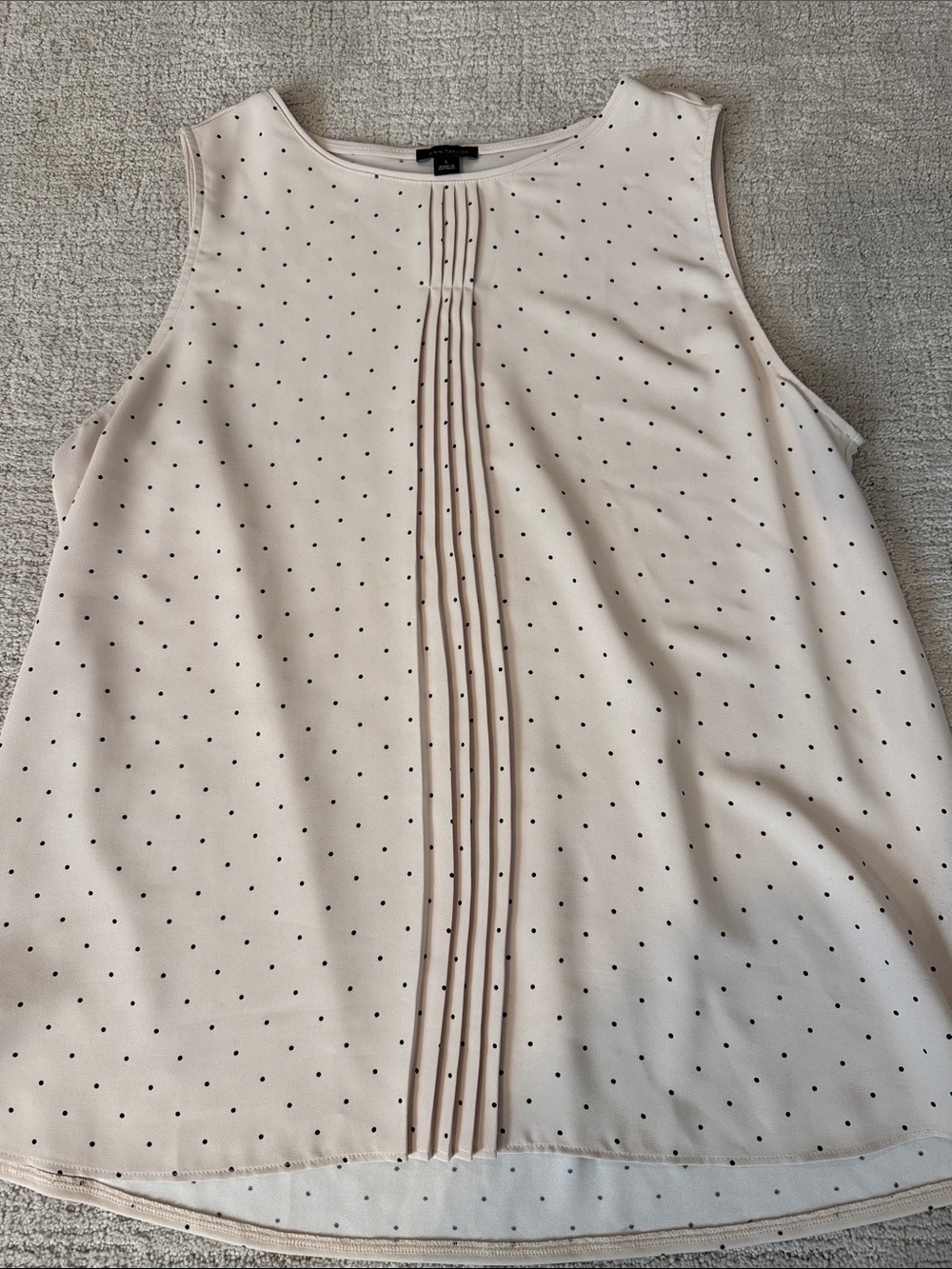 Ann Taylor Cream Sleeveless Polka Dot Pleated Top